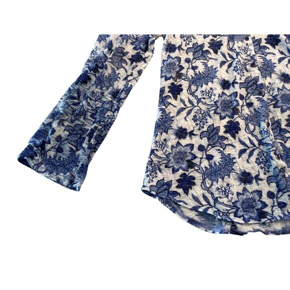 M1-41 DAVID CLINE Women's Collared Button Down Top Floral Blue/White Size S - Picture 4 of 8
